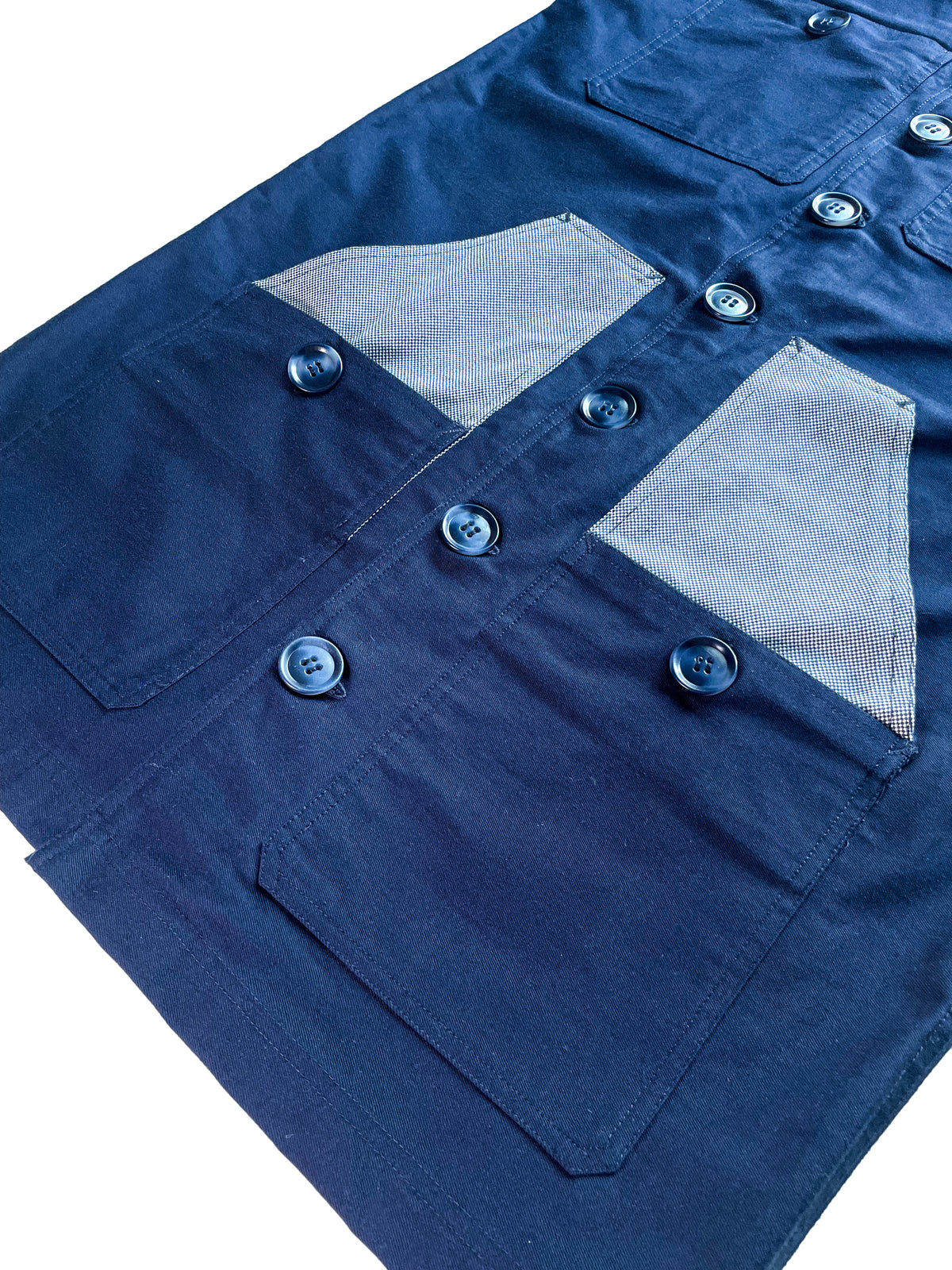 Uramasari Worker Long Coat – EURO BLUE Twill / Monochrome Grid Accent | 2026