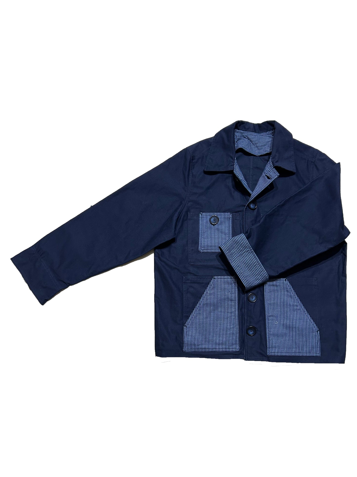 Uramasari Worker Jacket - EURO BLUE Twill Grid Yukata