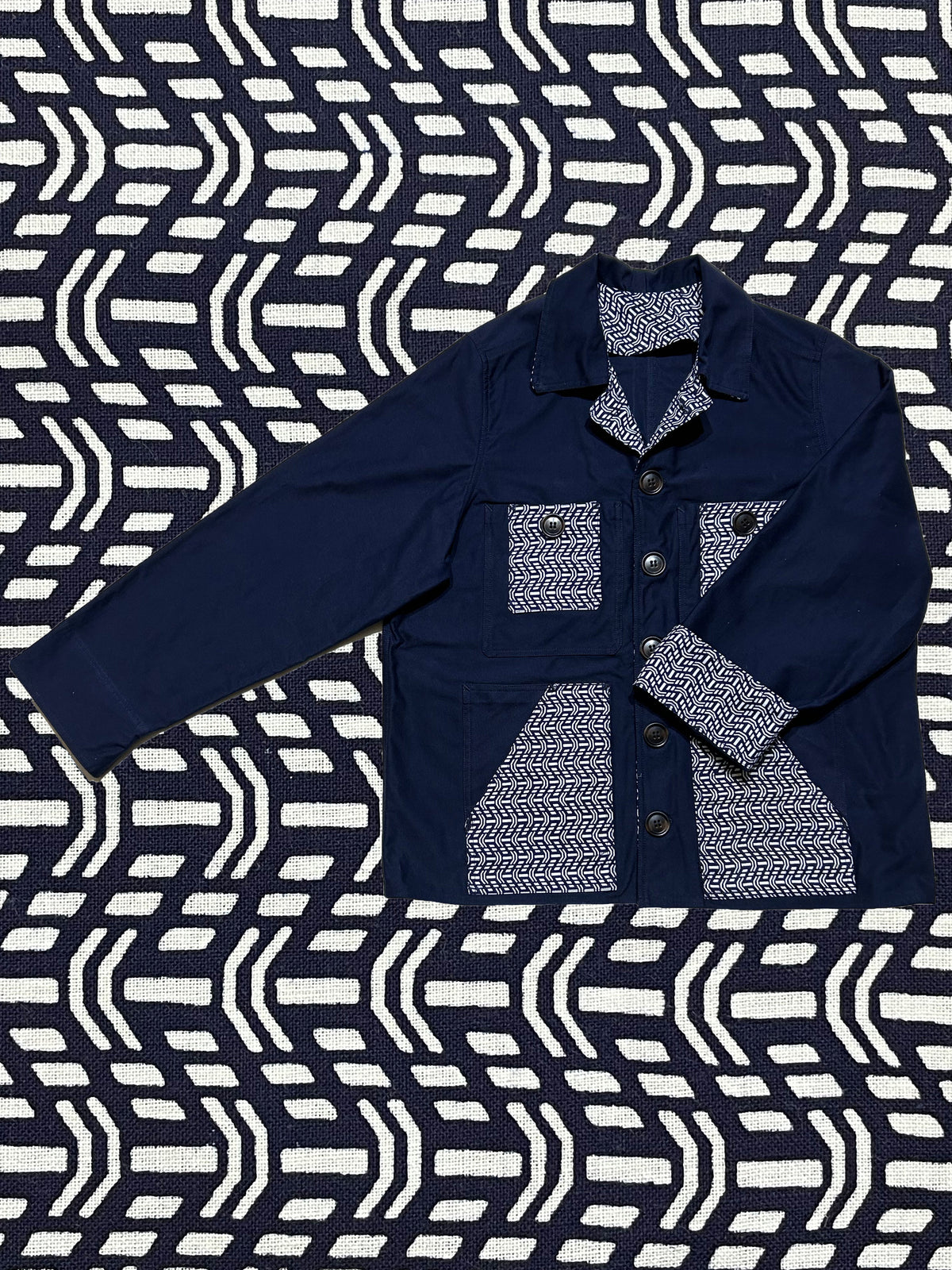 Uramasari Worker Jacket - EURO BLUE Twill Wave Yukata
