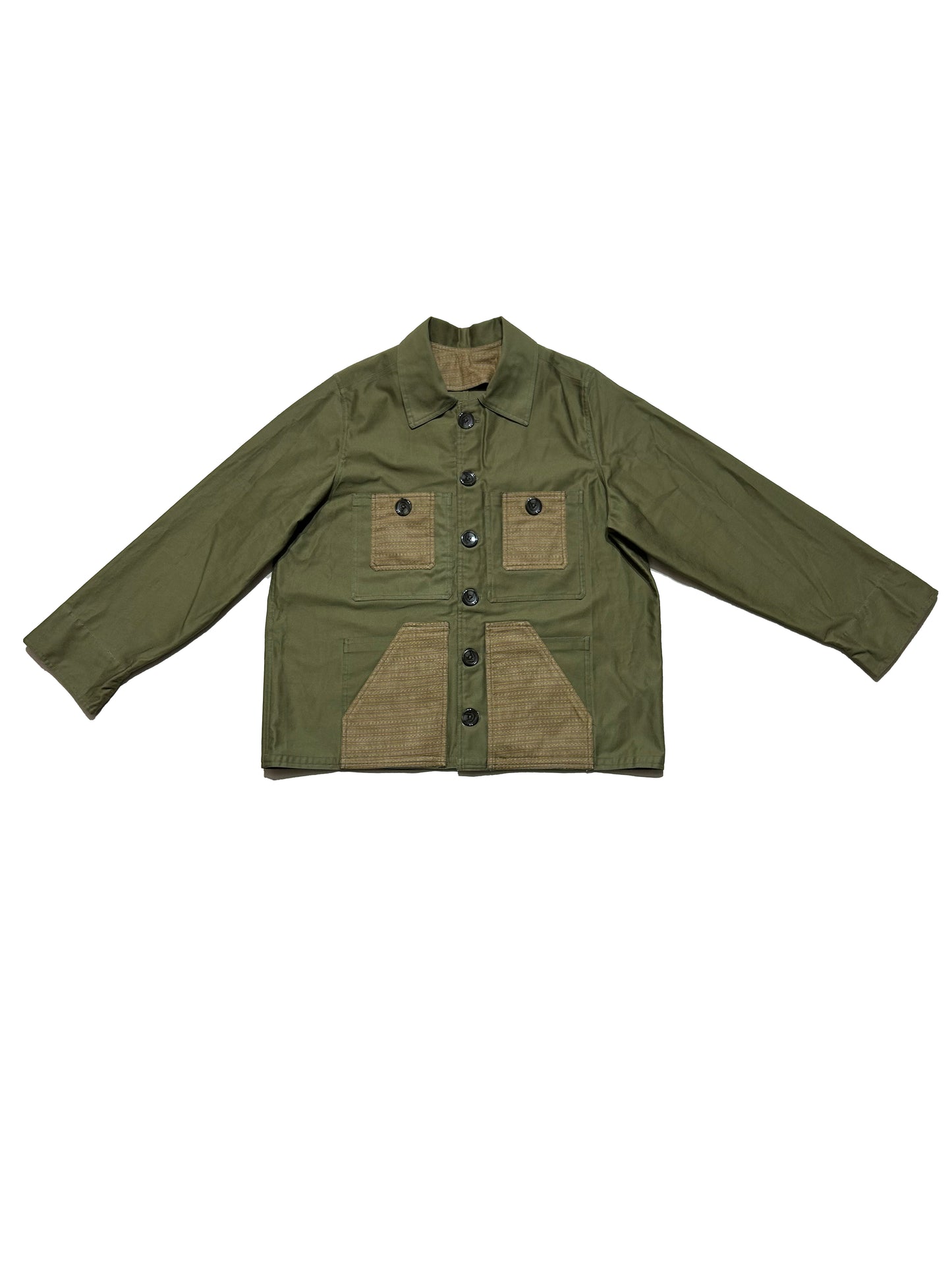 Uramasari Worker Jacket - Olive green Twill Seiran weave