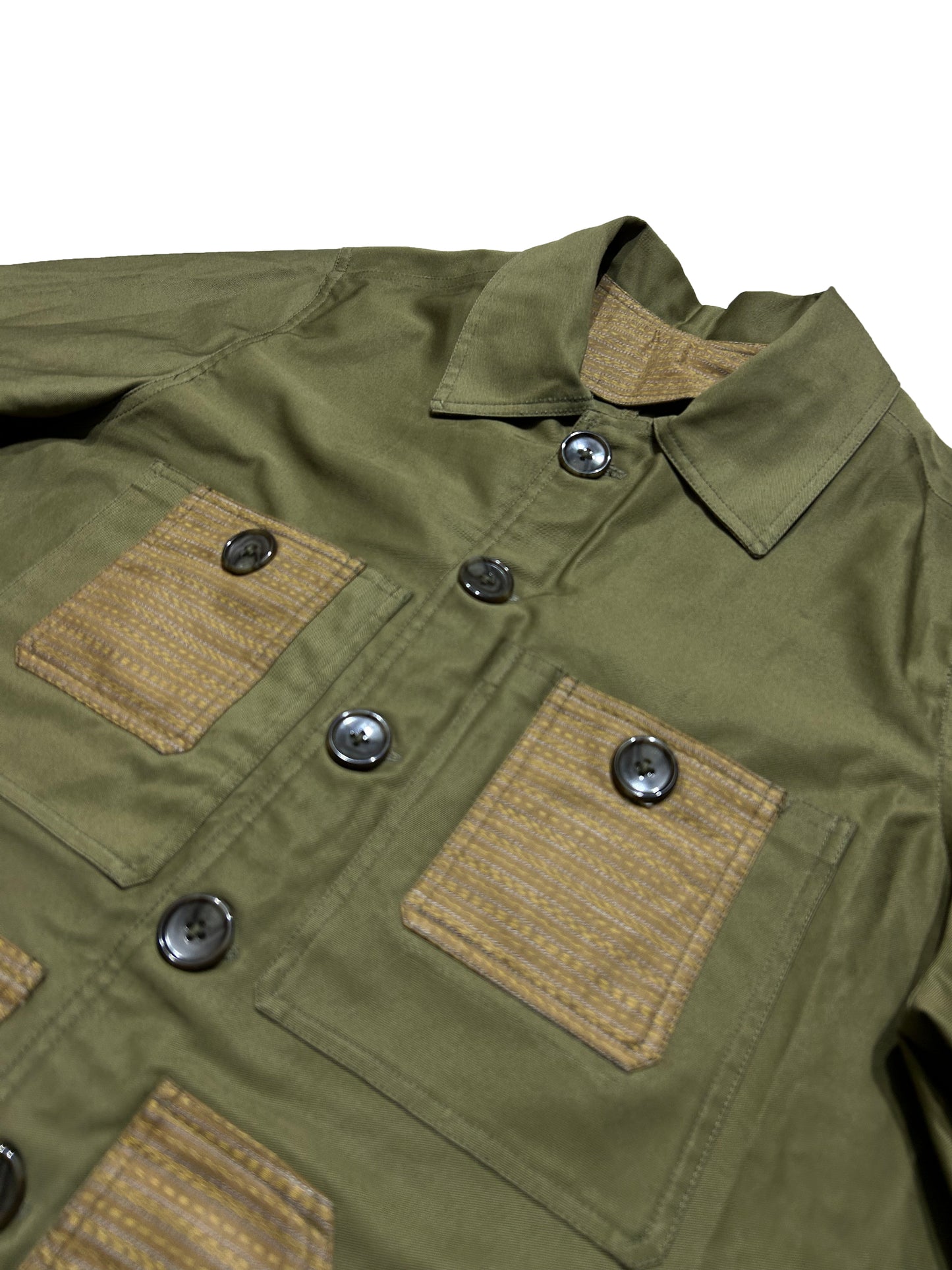 Uramasari Worker Jacket - Olive green Twill Seiran weave