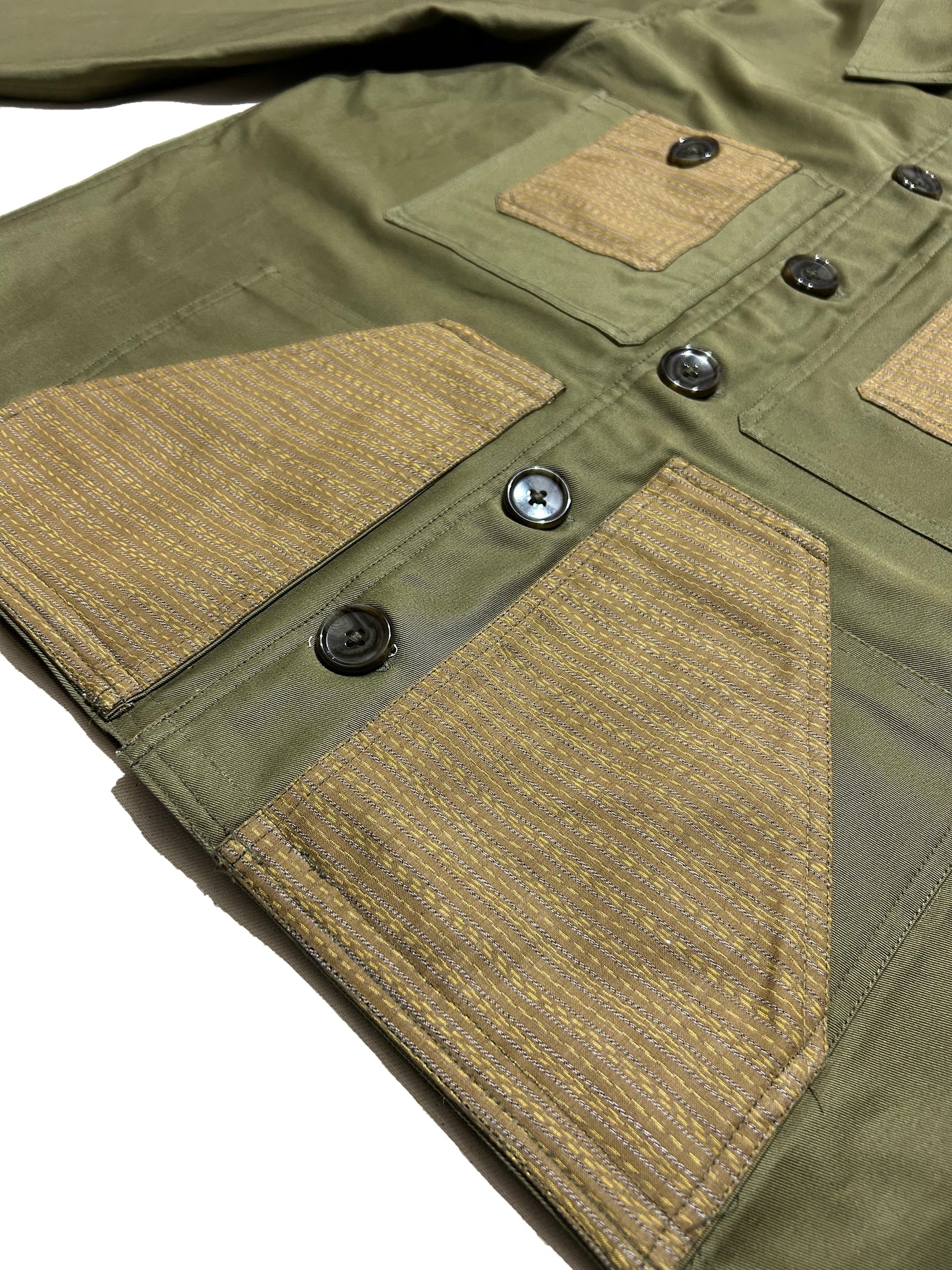 Uramasari Worker Jacket - Olive green Twill Seiran weave
