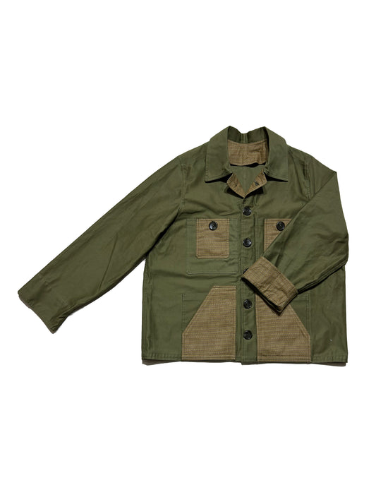 Uramasari Worker Jacket - Olive green Twill Seiran weave