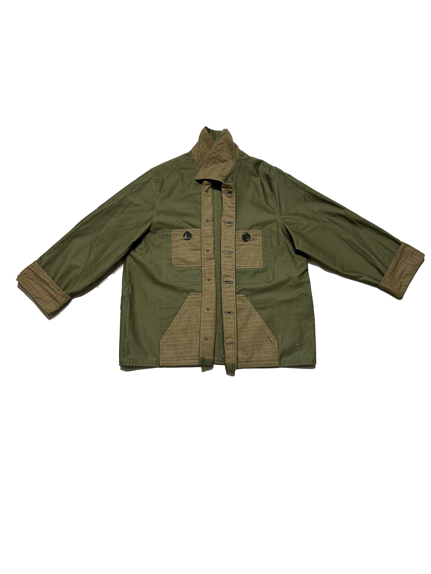 Uramasari Worker Jacket - Olive green Twill Seiran weave