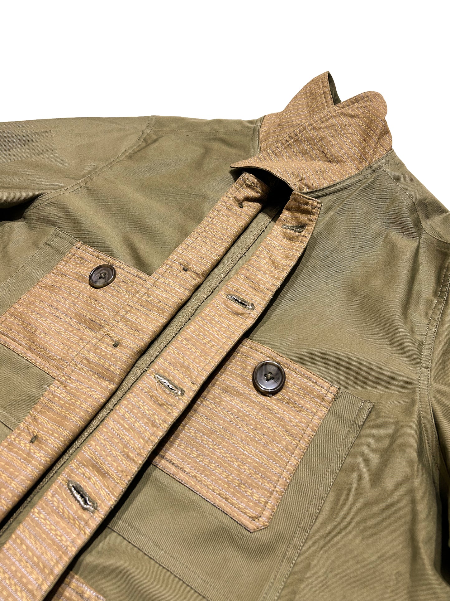 Uramasari Worker Jacket - Olive green Twill Seiran weave