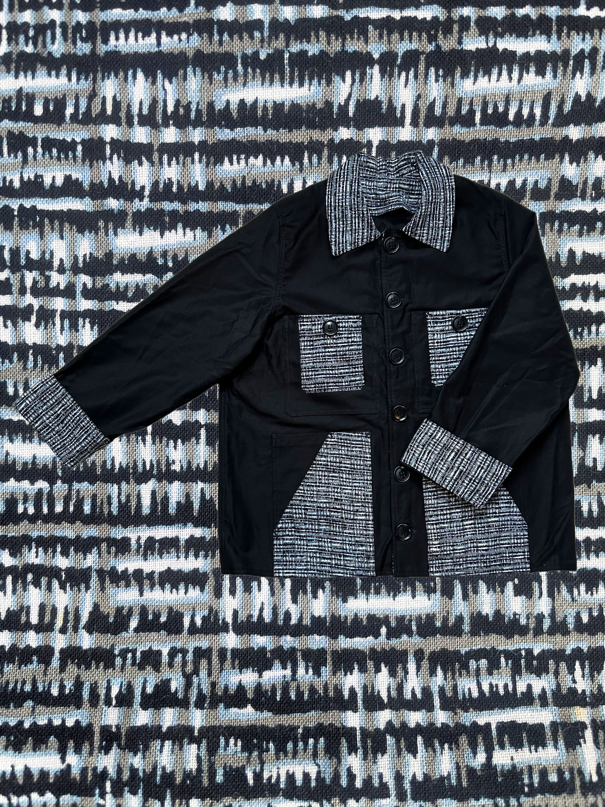 Uramasari Worker Jacket - Black Twill Rain Motif | COLLECT1ON 2026