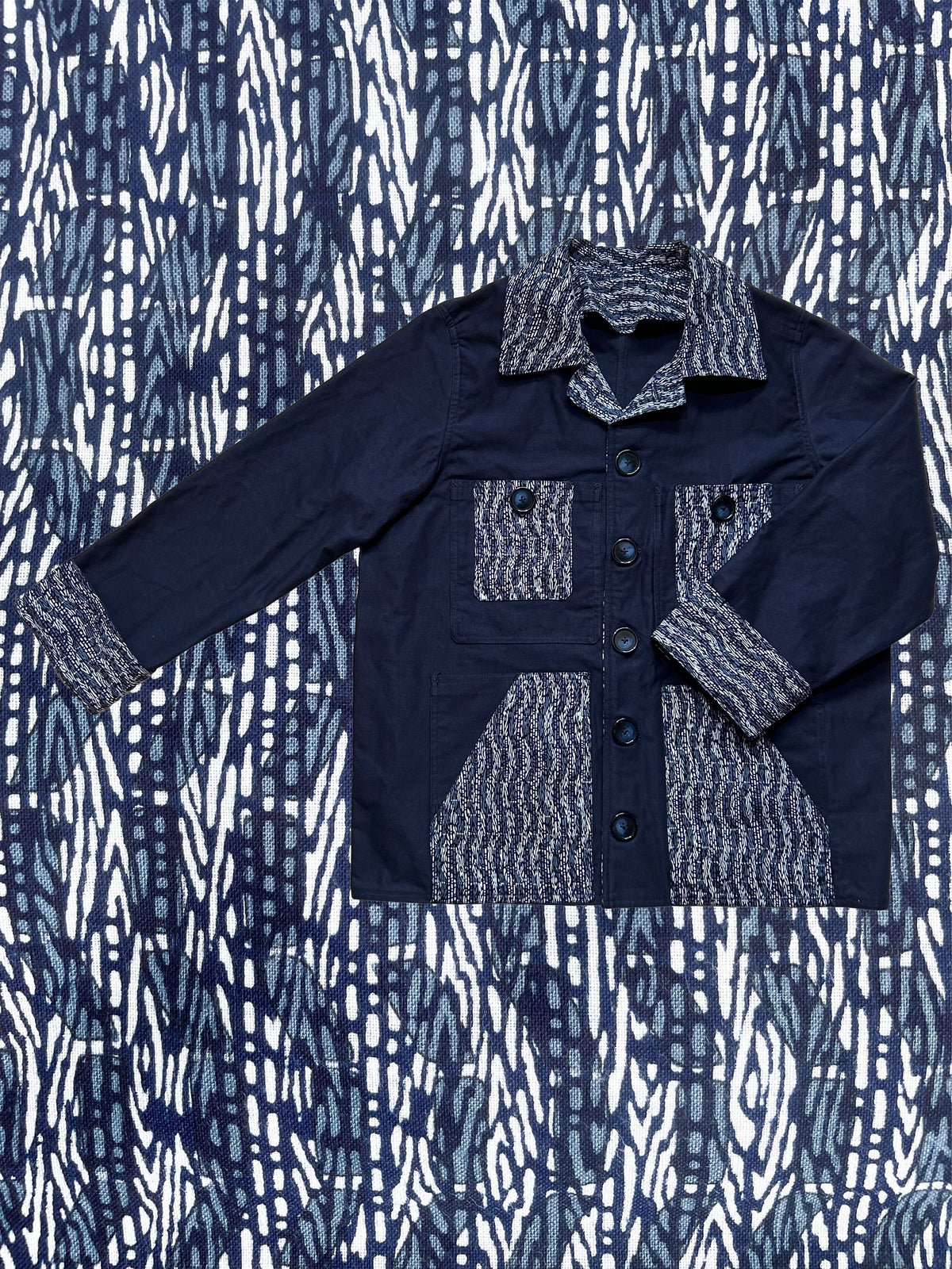 Uramasari Worker Jacket - EURO BLUE Twill Ikat Chevron | COLLECT1ON 2026