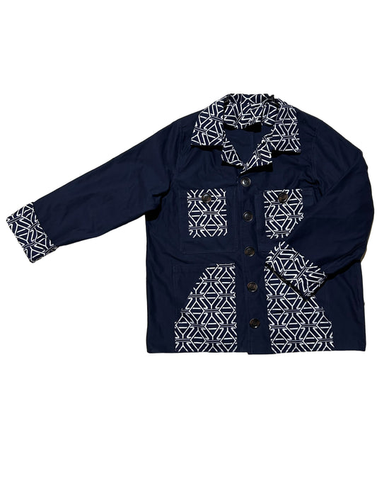 Uramasari Worker Jacket - EURO BLUE Twill Geometric Lattice | COLLECT1ON 2026