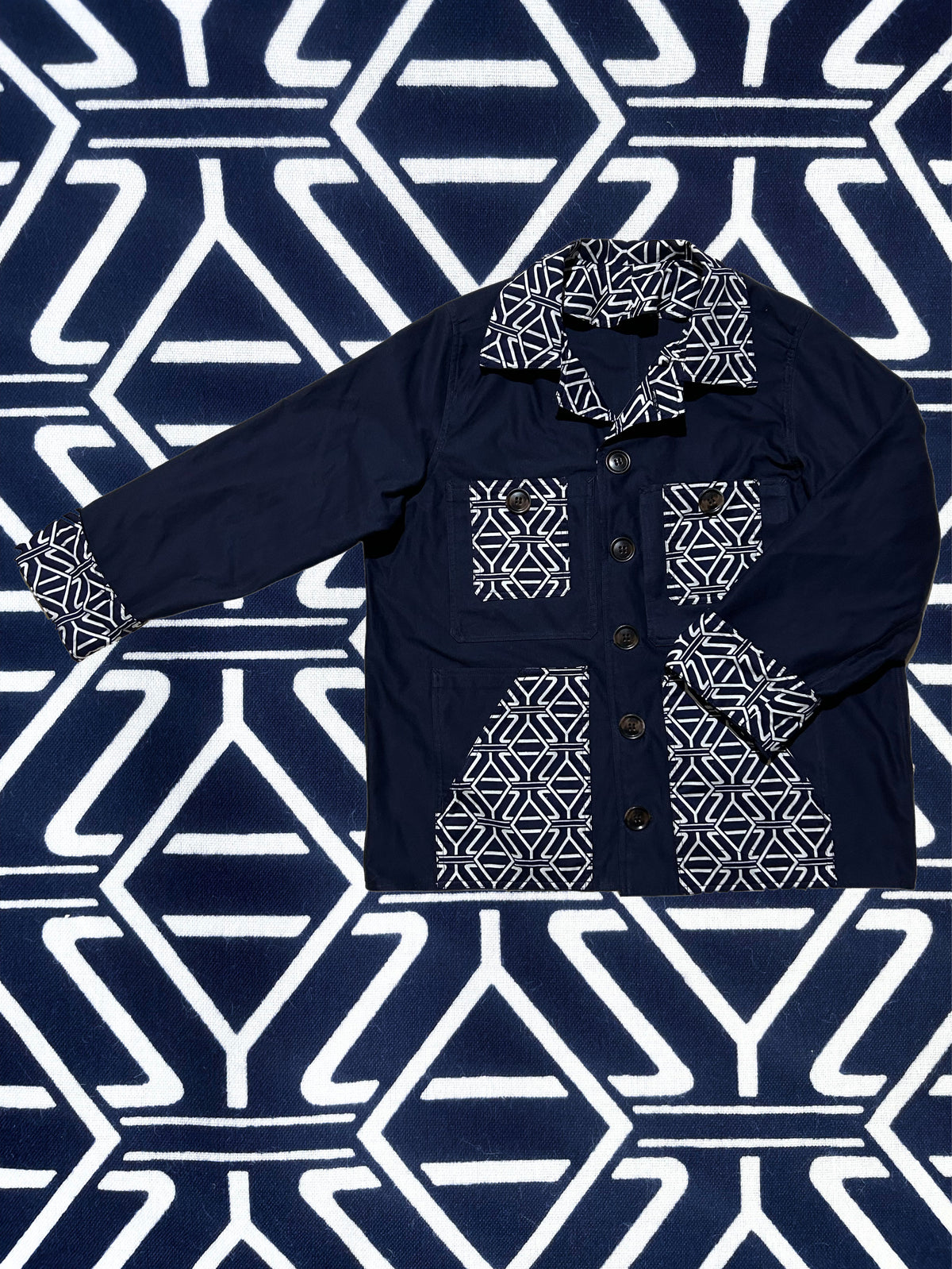 Uramasari Worker Jacket - EURO BLUE Twill Geometric Lattice | COLLECT1ON 2026