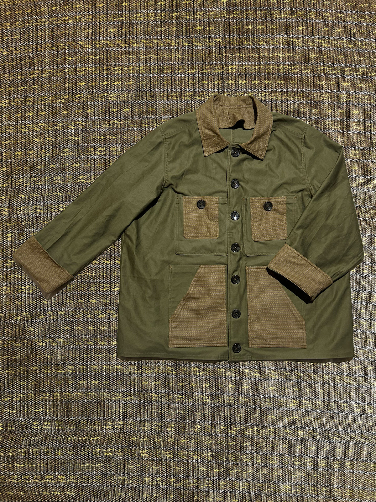 Uramasari Worker Jacket - Olive green Twill Seiran weave
