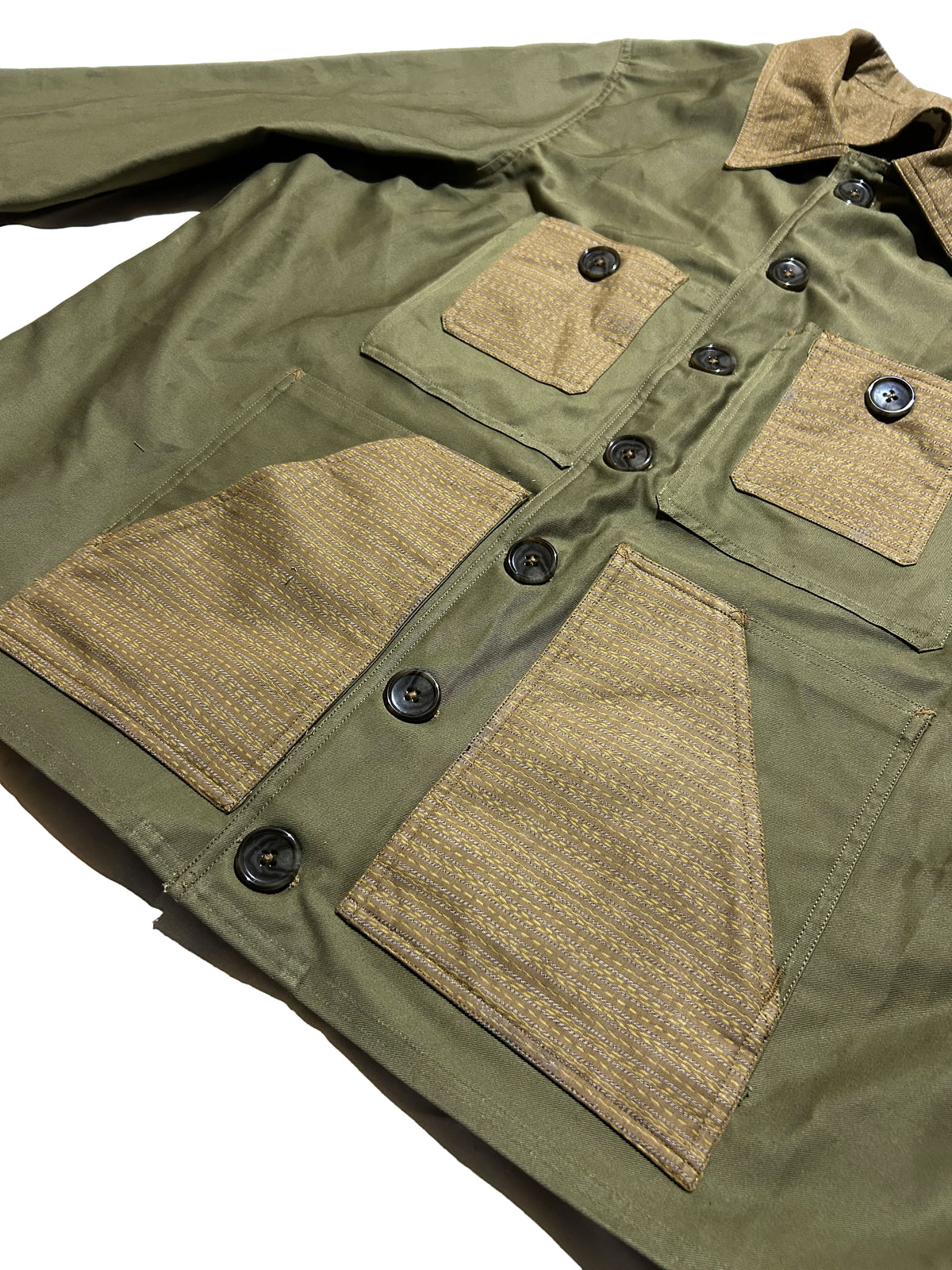 Uramasari Worker Jacket - Olive green Twill Seiran weave