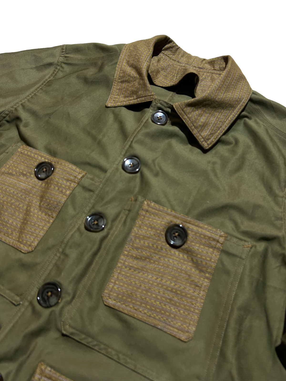 Uramasari Worker Jacket - Olive green Twill Seiran weave